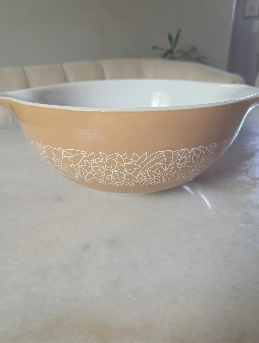 Vintage PYREX Woodland Tan Brown Cinderella Nesting Mixing Bowl Set #442 #443